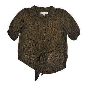 Chelsea & Theodore Cropped Tie-Front Animal/Leopard Print Top Women's Size M